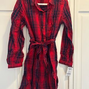 OshKosh B'gosh Red and Navy Plaid Tie-Waist Shirt Dress